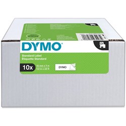 Dymo D1 Label Tape 12mm x 7m Value Pack of 10 Black On White
