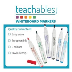 Teachables Whiteboard Markers Bullet Assorted Classroom Pack of 144