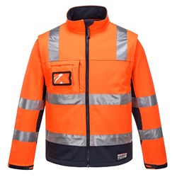 Huski Chassis Hi-Vis 2-in-1 Contrast Softshell Jacket 3 Layer 3XL Orange And Navy