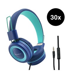 SchoolTech Extra Sturdy Headphones With Microphone 3.5mm Jack Teal/Navy Pack 30