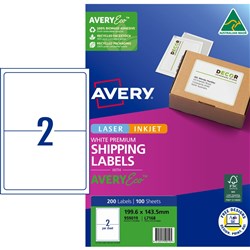 Avery Premium Shipping Labels White Laser Inkjet AveryEco L7168 199.6x143.5mm 2UP 200 Lb
