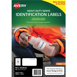 AVERY J4773 DURABLE LABELS IJet H/Duty 24/Sht 64x33.8 Wht PK240