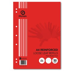 OLYMPIC REINFORCED REFILLS A4 297x210mm 50Leaf Ruled 7mm