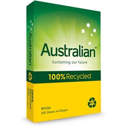 AUSTRALIAN 100% RECYCLED COPY Paper 80gsm A4 210 x 297mm Ream of 500